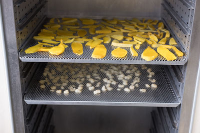 High angle view of yellow for sale at market stall