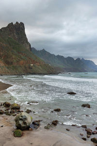 Scenic view of sea against cloudy sky