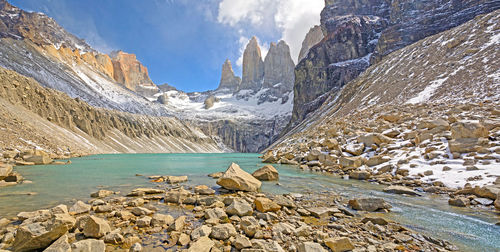 Panoramic view of torres del paine in chile