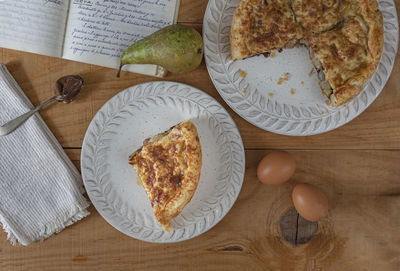 High angle view of food on table