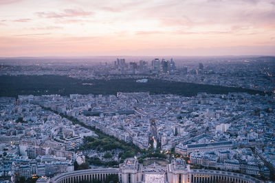 High angle view of city against sky during sunset