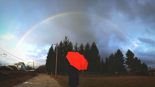 Scenic view of rainbow against sky