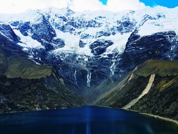 Scenic view of snowcapped mountains during winter