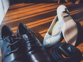 High angle view of shoes on table