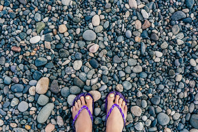 Low section of person standing on stones