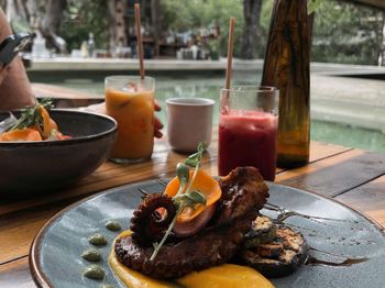 Close-up of food on table