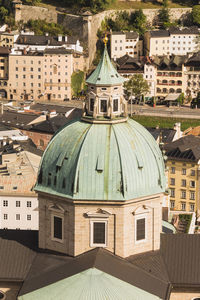 High angle view of buildings in city