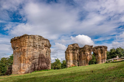 Panoramic view of castle on field against sky