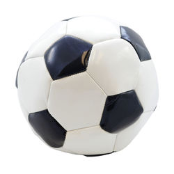 High angle view of soccer ball on white background