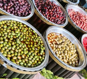 High angle view of fruits for sale in market