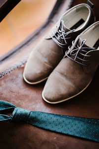 High angle view of shoes on table