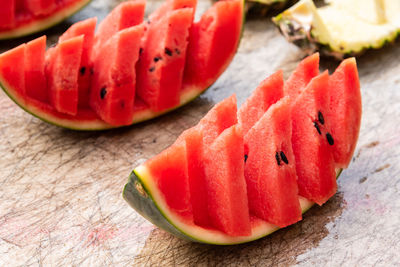 Slices of watermelon, served as snacks on the island.