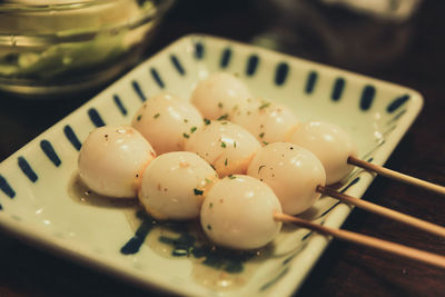 Close-up of eggs in plate
