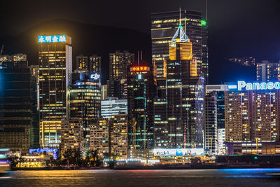 Illuminated buildings in city at night