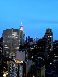 Illuminated buildings in city