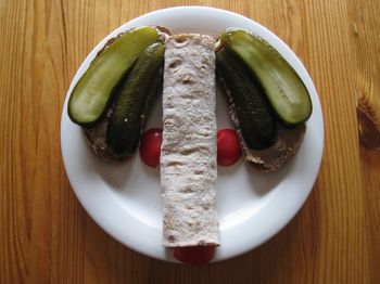 Directly above shot of food served in plate