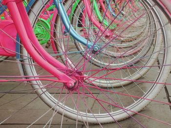 High angle view of multi colored bicycle