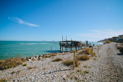 Scenic view of sea against blue sky