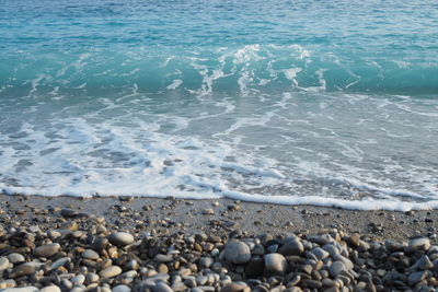 Surface level of stones on beach