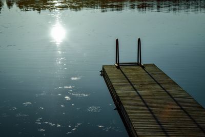 High angle view of pier on lake