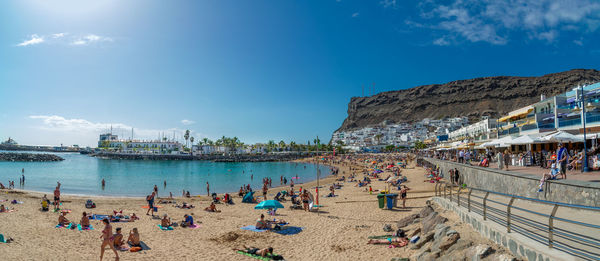 February 02 2022 playa de mogan in gran canaria a very beautiful place visited by many tourists 