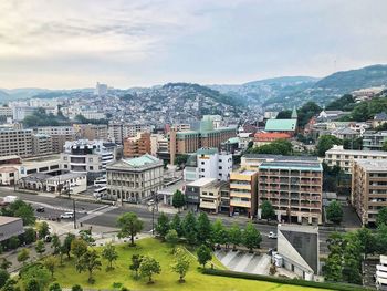 High angle view of townscape against sky