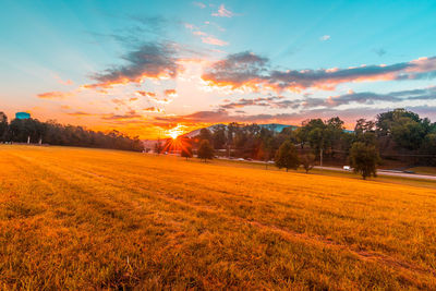 Scenic view of field against sky during sunset