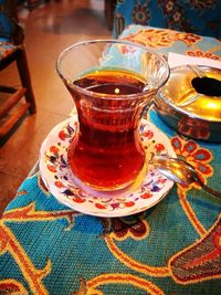 Close-up of tea served on table