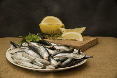 Close-up of seafood in plate on table