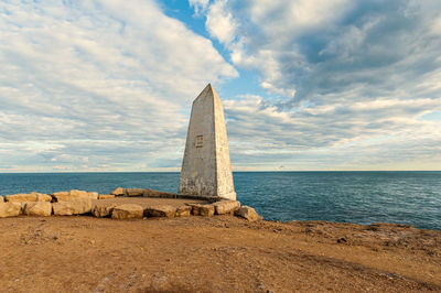 The trinity house obelisk or the trinity house landmark at portland bill, isle of portland, dorset.