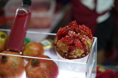 Close-up of fruits in plate on table