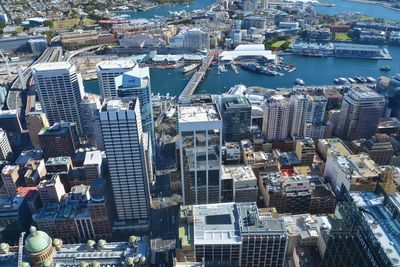 High angle view of buildings in city