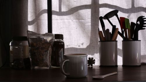 Close-up of coffee served on table at home