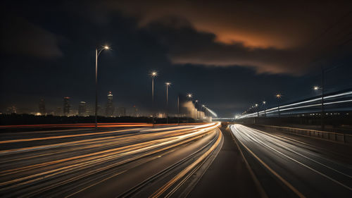 Light trails on road at night