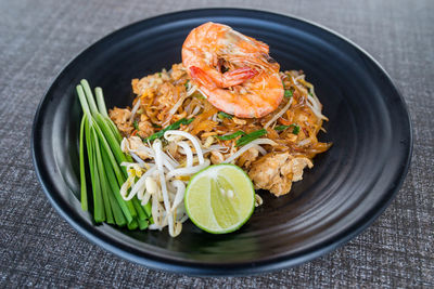 High angle view of food in plate on table