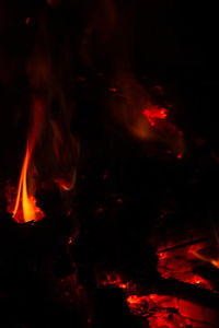 Close-up of fire in the dark