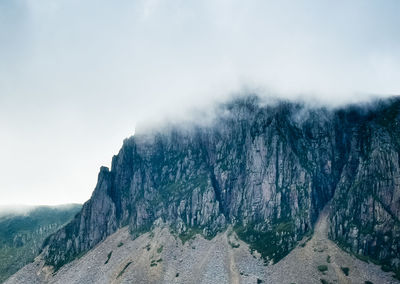 Scenic view of mountains against sky during winter