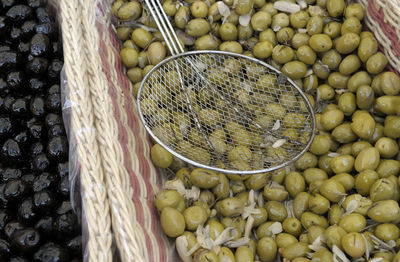 High angle view of fruits for sale in market