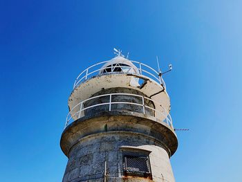 Low angle view of lighthouse against clear sky