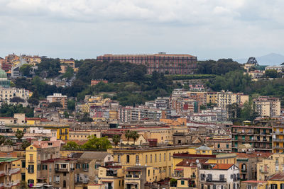 High angle shot of townscape against sky