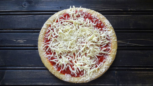 High angle view of pizza on table