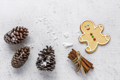 High angle view of cookies on table