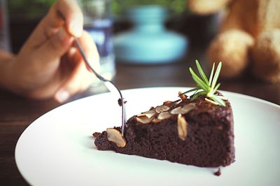 Close-up of chocolate cake on table