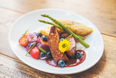 High angle view of meal served in plate