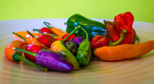 Close-up of bell peppers on table