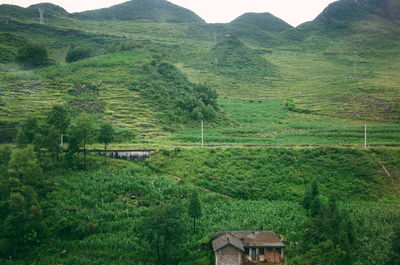 Scenic view of agricultural field and mountains