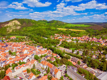 High angle view of townscape against sky