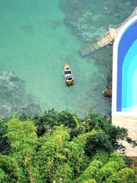 High angle view of ship in sea