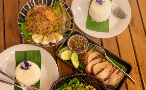 High angle view of food on table