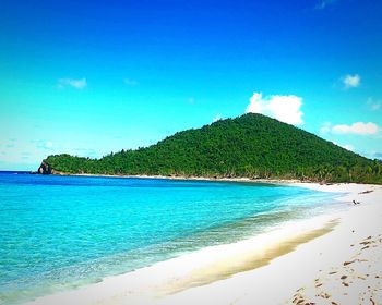 Scenic view of sea against blue sky